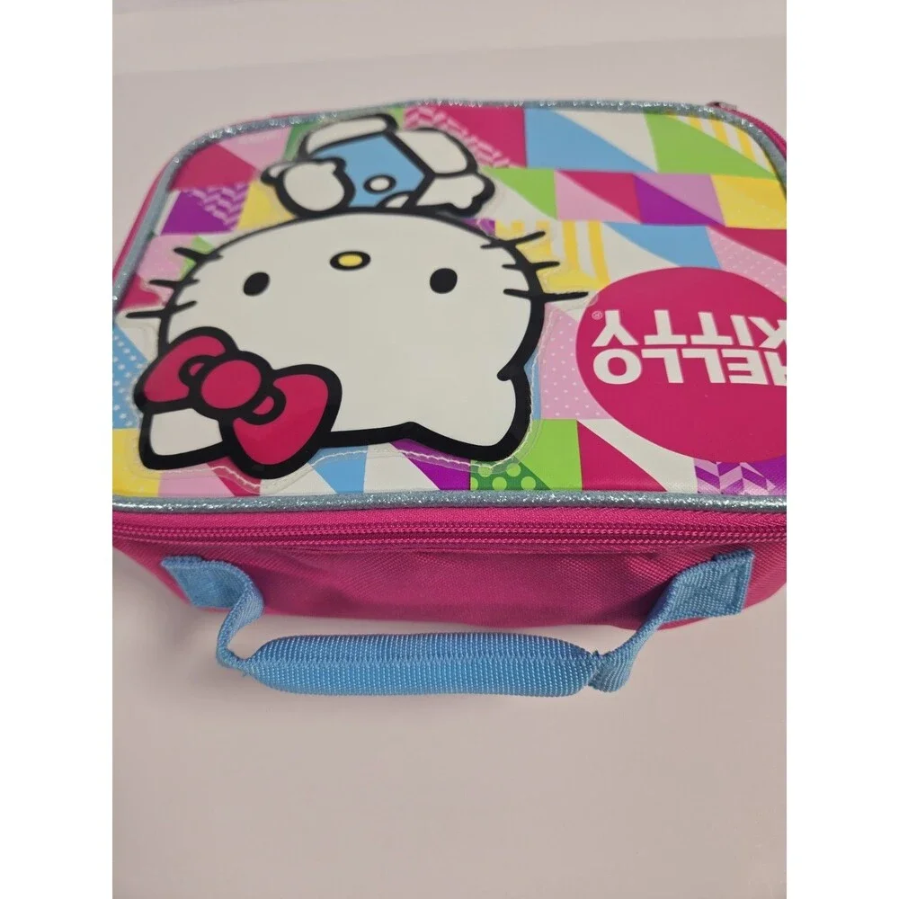 Hello Kitty Thermos Lunch Box Sanrio 2015 Pink Blue Insulated Bag Geometric